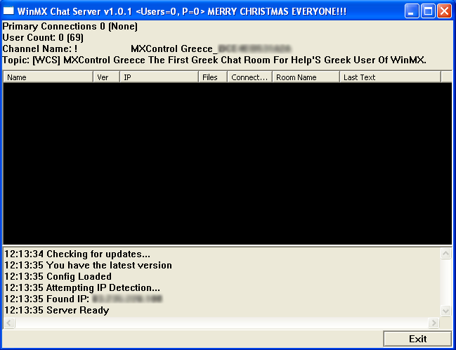 WinMX Chat Server After check, download, install, updates is running.